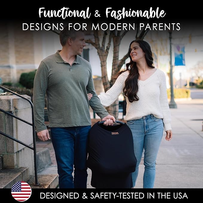 Milk Snob Original 5-in-1 Luxe Nursing Cover in Black - Added Privacy Breastfeeding Cover, Car Seat Cover for Carrier, Stroller, High Chair, Shopping Cart, Lounger Canopy, Newborn Essentials