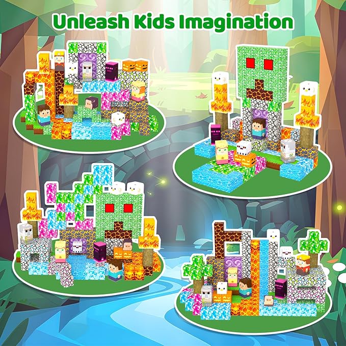 Magnetic Blocks, 208PCS Magnetic Building Blocks, Stacking Magnets for Kids, Sensory Toy for STEM Constructions Magnet Blocks for Boys Girls Age 3+, Christmas Birthday Gifts (Cavern Explore)