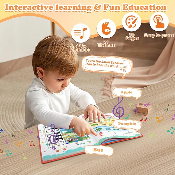 My First English Words Sound Book for Kids Ages 3-6, Interactive Toddler Books with 470+ Words & 21 Themes, Electronic Educational Toys for Boys & Girls, Speech Therapy Activities