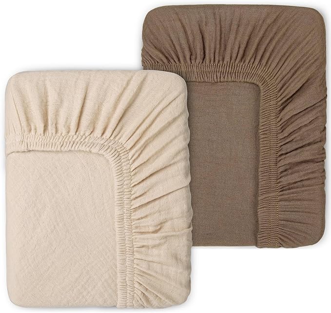 Muslin Changing Pad Cover for Baby Girls Boys-2 Pack 17"x 33" Cotton Soft Breathable Diaper Changing Pad Cover-Cozy Changing Pad Sheets-Neutral Taupe Brown & Light Beige