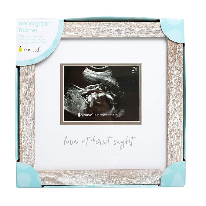 Pearhead Love at First Sight Sonogram Picture Frame, Gender Neutral Ultrasound Keepsake, Ideal Pregnancy Gift, Baby Shower and Nursery Decor, 4” x 3” Photo Insert, Rustic