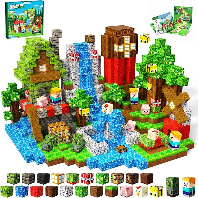 Magnetic Blocks, 100PCS Magnetic Building Blocks, Stacking Magnets for Kids, Sensory Toy for STEM Constructions Magnet Blocks for Boys Girls Age 3+, Christmas Birthday Gifts, Treehouse