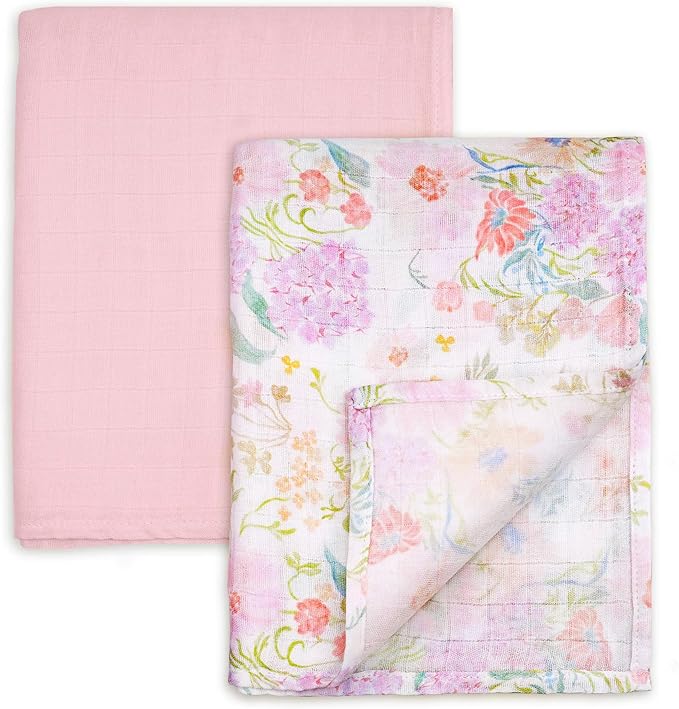 GLLQUEN BABY Muslin Swaddle Blankets Breathable Receiving Blankets (35" x 40") 2-Pack Soft Baby Blankets for Girls and Boys Newborn Essentials Muslin Burp Cloths Swaddle Wrap Baby Gift(Floral Dream)
