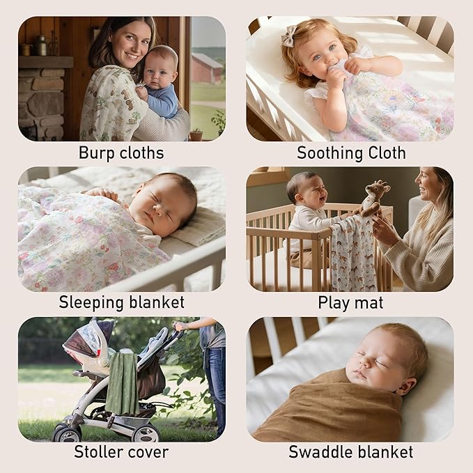 GLLQUEN BABY Muslin Swaddle Blankets Breathable Receiving Blankets (35" x 40") 2-Pack Soft Baby Blankets for Girls and Boys Newborn Essentials Muslin Burp Cloths Swaddle Wrap Baby Gift(Floral Dream)