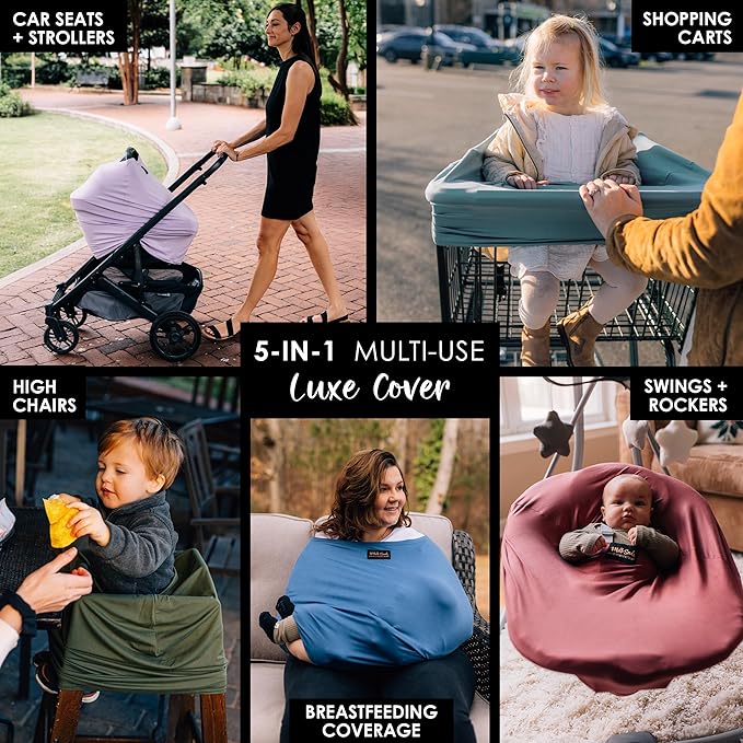 Milk Snob Original 5-in-1 Luxe Nursing Cover in Lavender - Added Privacy Breastfeeding Cover, Car Seat Cover for Carrier, Stroller, High Chair, Shopping Cart, Lounger Canopy, Newborn Essentials