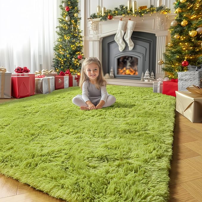 Amdrebio Grass Green Rug 6x9 for Living Room Bedroom, Fluffy Shag Plush Area Rugs for Kids Room Baby Nursery Decor, Modern Cool Fuzzy Floor Furry Shaggy Fuzzy Moss Carpet for Office Dorm Playroom