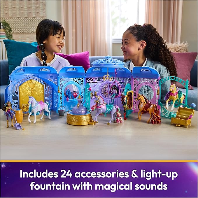 Unicorn Academy, Starglow Light-up Fountain & Stable Playset, Easter Gifts Idea, Dolls & Unicorn Toys, Includes Wildstar, 24 Accessories, Sound Effects