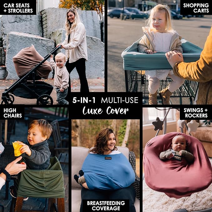 Milk Snob Original 5-in-1 Luxe Nursing Cover in Cocoa - Added Privacy Breastfeeding Cover, Car Seat Cover for Carrier, Stroller, High Chair, Shopping Cart, Lounger Canopy, Newborn Essentials