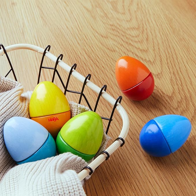 HABA Fun with Sounds Wooden Eggs – Easter Basket Stuffers for Toddlers & Kids – 5 Acoustic Sounds, Montessori Sensory Toys, Easter Gifts, Made in Germany for 2 yrs+