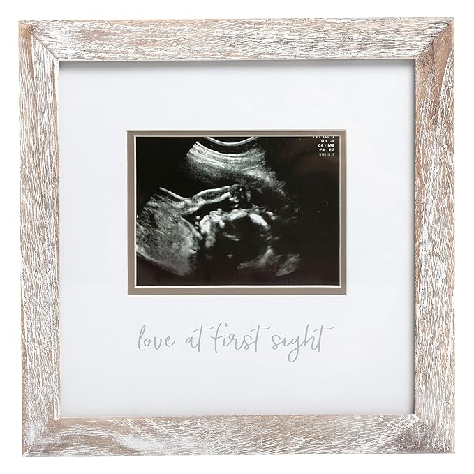 Pearhead Love at First Sight Sonogram Picture Frame, Gender Neutral Ultrasound Keepsake, Ideal Pregnancy Gift, Baby Shower and Nursery Decor, 4” x 3” Photo Insert, Rustic