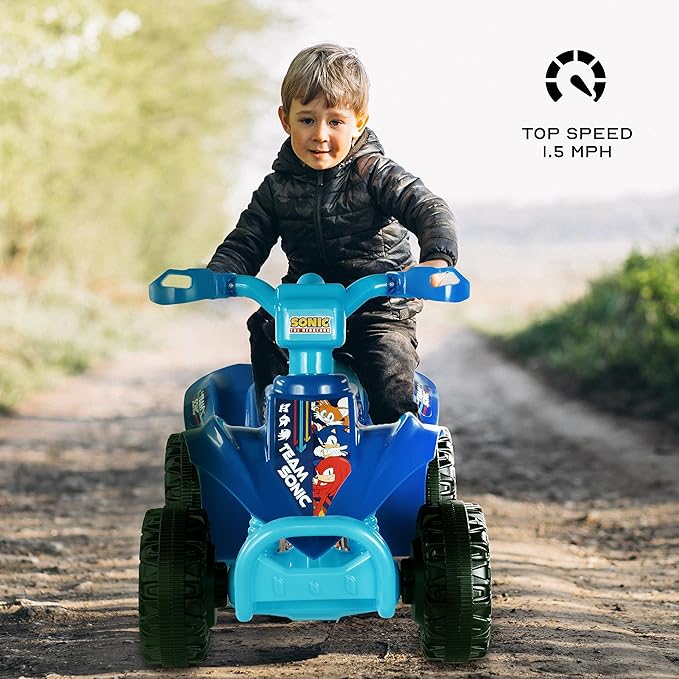 Sonic The Hedgehog 6V ATV Quad for Kids - Powerful and Safe Ride-On Toy with Rechargeable Battery - Forward and Reverse Driving - Max Weight Capacity of 55 LBS - Ages 2-3 Years