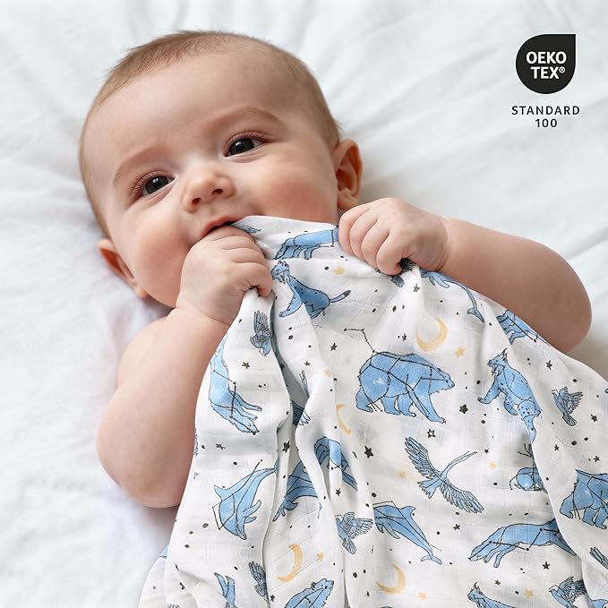 GLLQUEN BABY Muslin Swaddle Blankets 4-Pack Breathable Receiving Blankets (35" x 40") Soft Baby Blankets for Girls and Boys Newborn Essentials Muslin Burp Cloths Swaddle Wrap Baby Gift(Star)