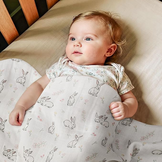 GLLQUEN BABY Muslin Swaddle Blankets Breathable Receiving Blankets (35" x 40") 2-Pack Soft Baby Blankets for Girls and Boys Newborn Essentials Muslin Burp Cloths Swaddle Wrap Gift(Looking for Spring)